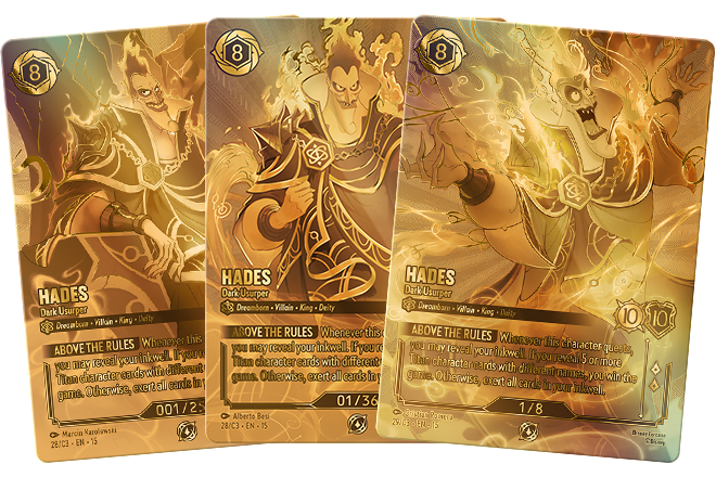 Season of Villainy golden prize cards fanned out, official Ravensburger image
