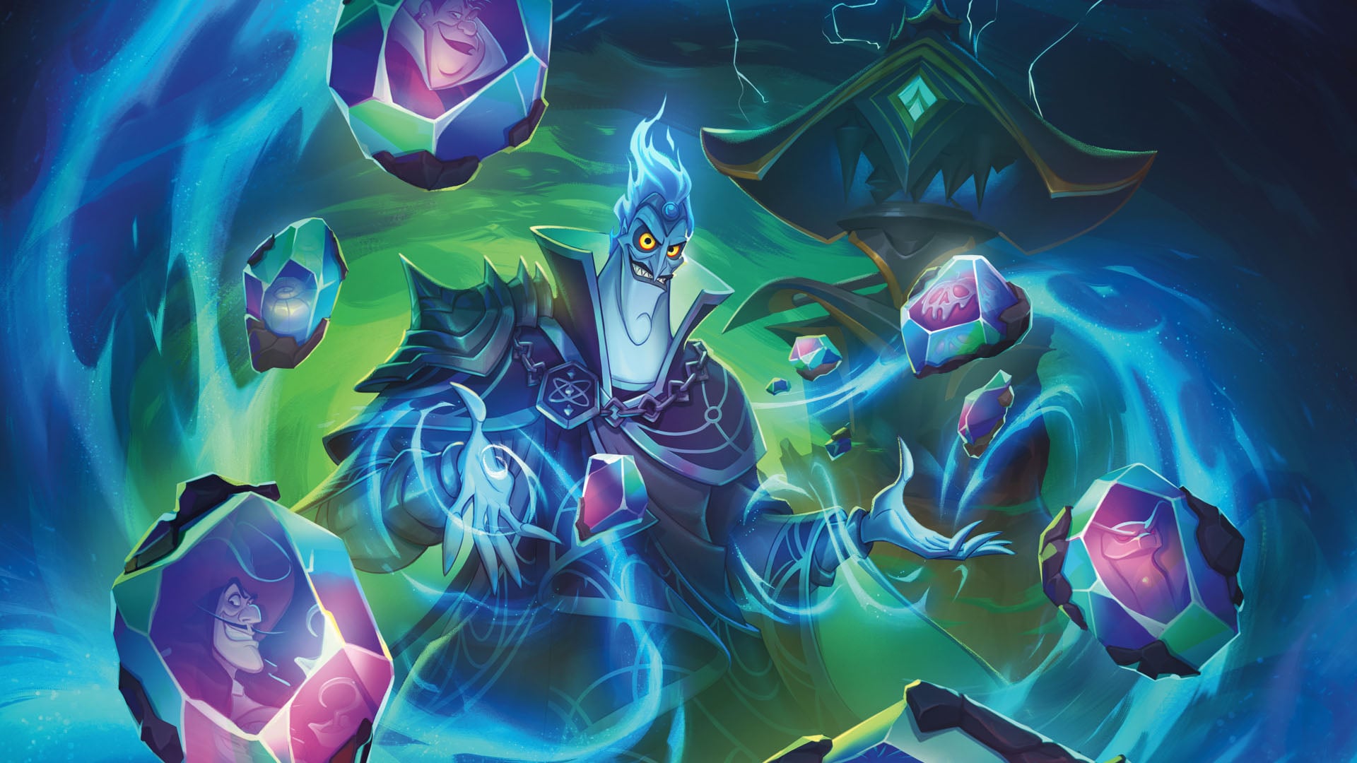 Into the Inkdark (Set 15) official key art — Hades leads the villain cast of the Disney Lorcana TCG