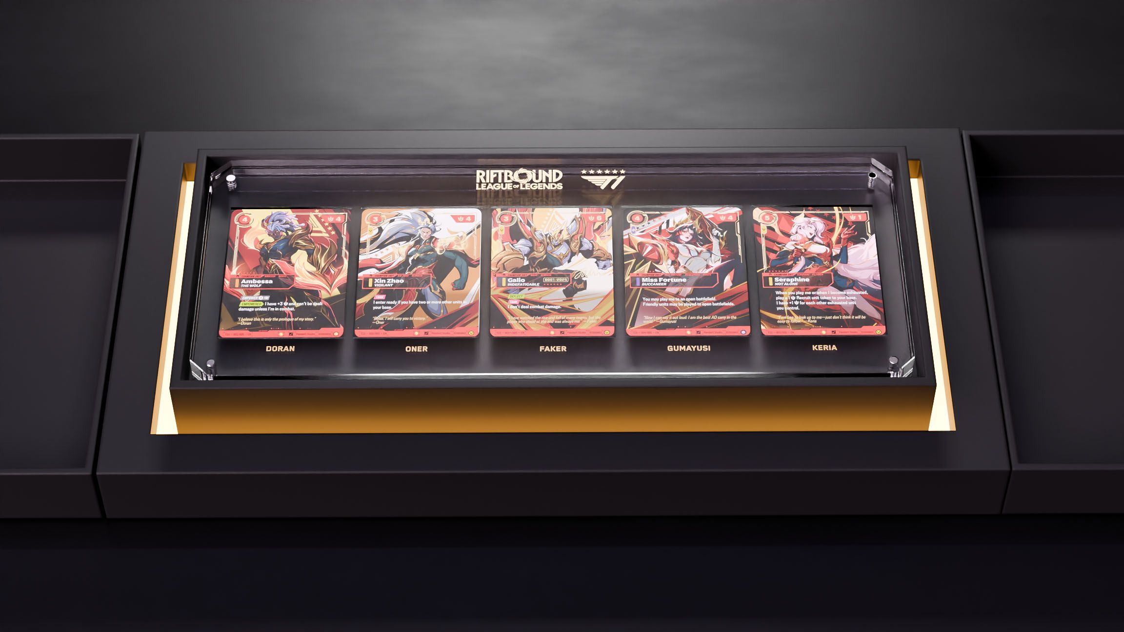 Riftbound x T1 Signature Edition open box presentation, official Riot Games render